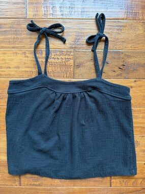 Madewell Crosshatch Tie-Strap Tank Top, Size Small, Black